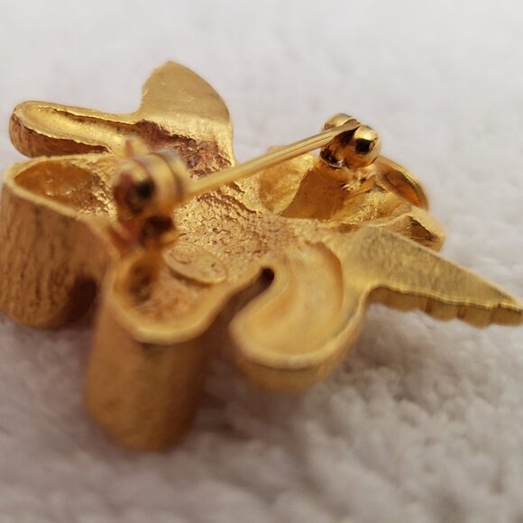 Vintage Angel Teddy Bear Pin with Halo Gemstone Eyes, Pinback, Gold - Picture 6 of 6